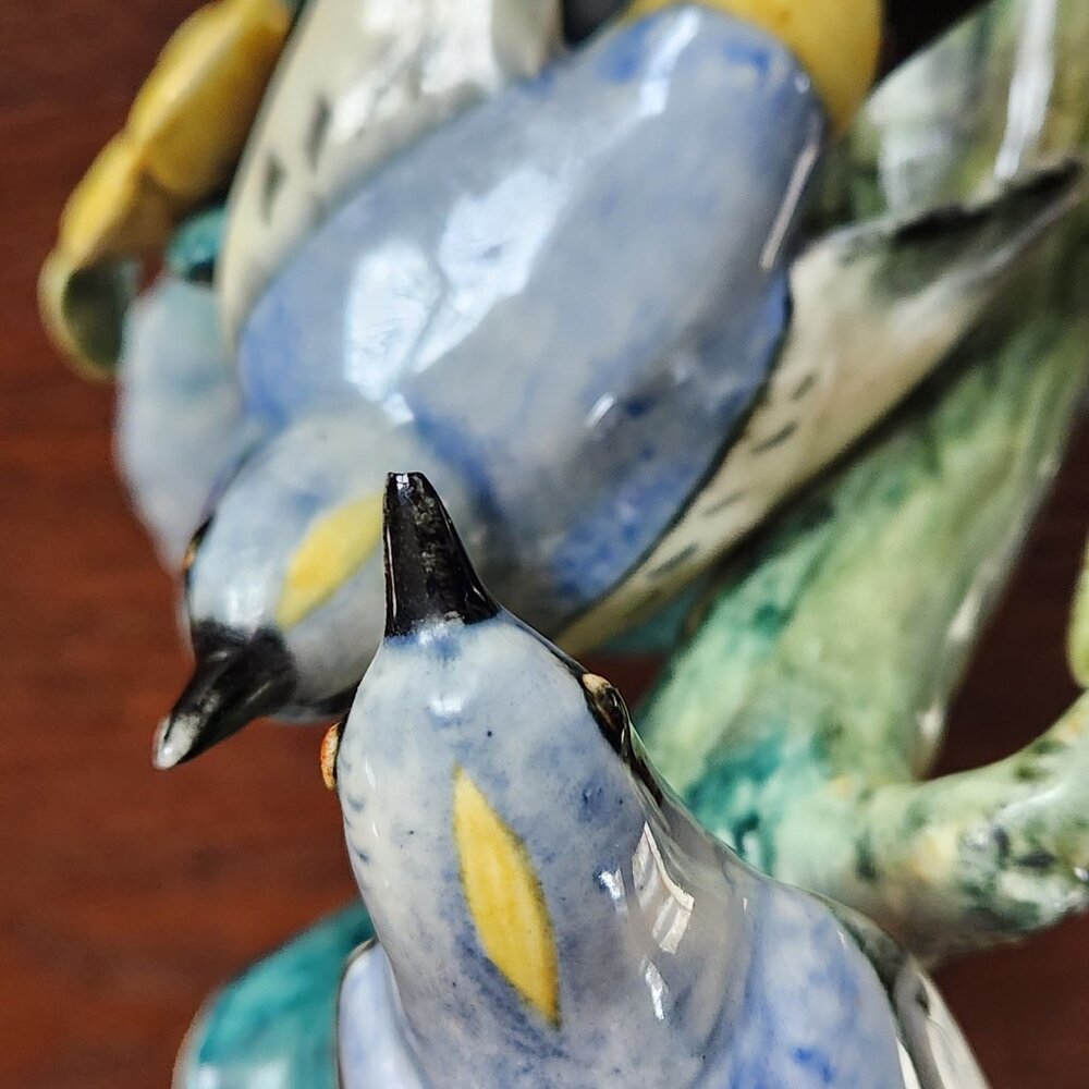 Stangl Pottery Bird 3756 Double Audubon Warblers on w Branch Yellow Flower Large - Picture 10 of 11